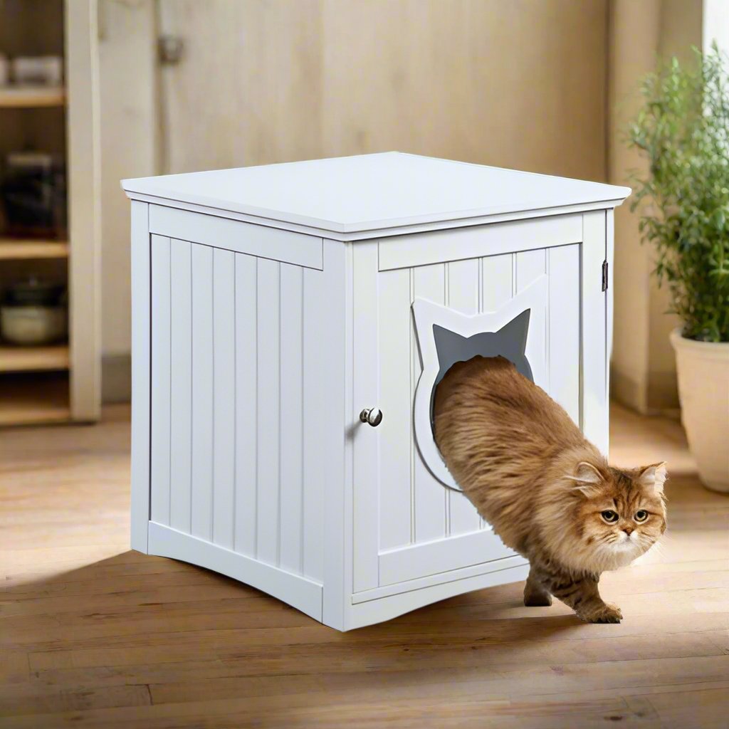 Cat House Side Table, Nightstand Pet House, Litter Box Enclosure - Salamander Prime